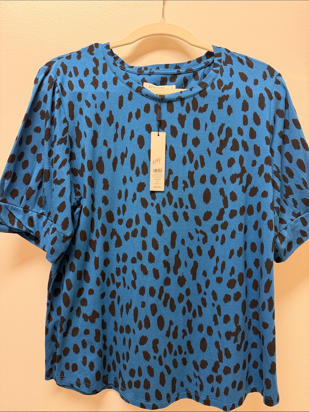 Chico's Blue and Black Leopard-Print Short Sleeve Tee